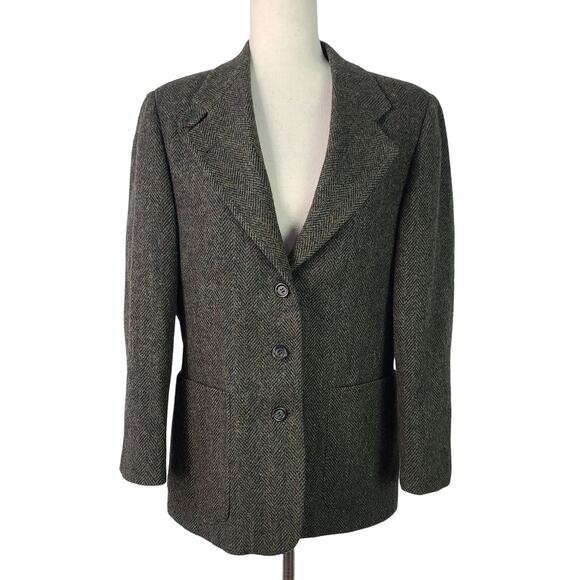 L.L. Bean Green Wool Tweed Quilted Liner Vintage USA Blazer Jacket Coat 10 P - Picture 1 of 7